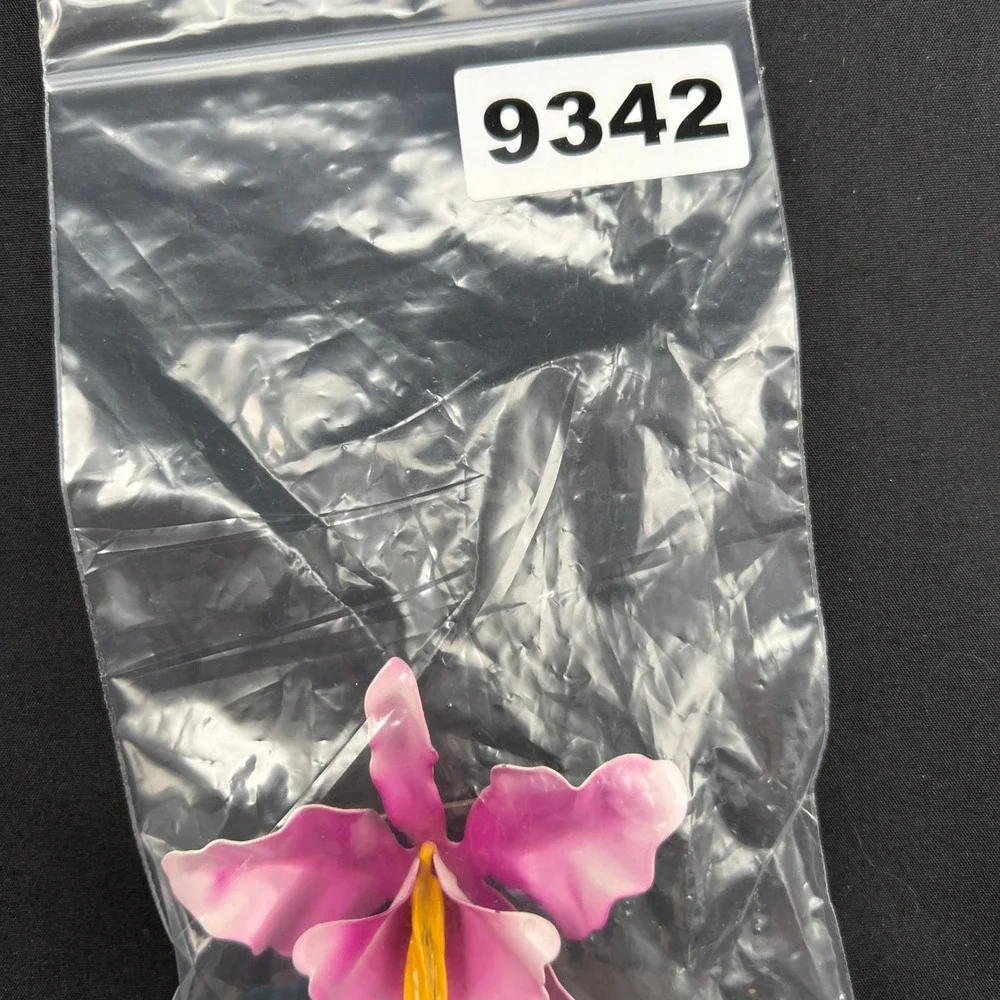 Vintage Brooch Enamel‎ Flower Pink White Orchid Pin Large 3